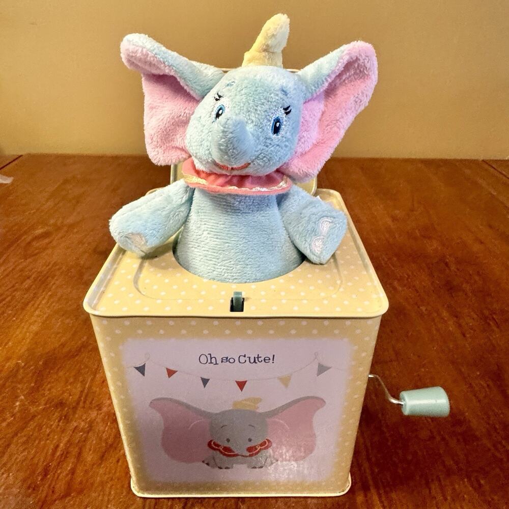 Disney Baby Dumbo Peek A Boo Musical Plush Tin Crank Music Box 2014